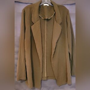 LUSH Women's Army Green Waterfall Blazer-Textured Fabric Sz L Long Sleeves